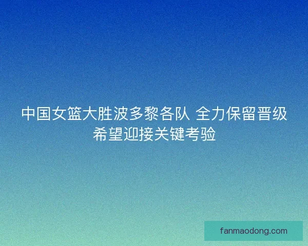 中国女篮大胜波多黎各队 全力保留晋级希望迎接关键考验