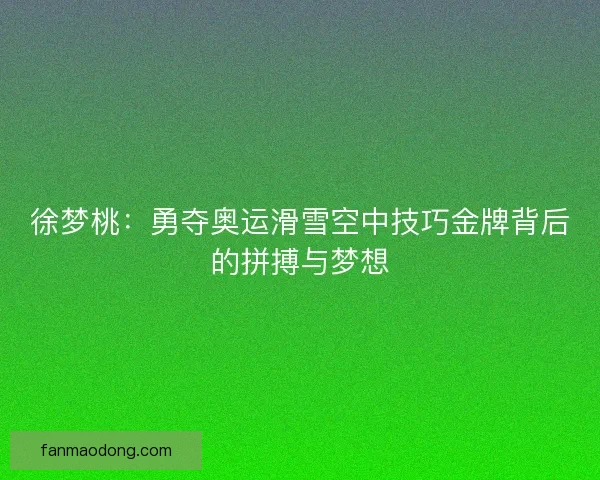 徐梦桃:勇夺奥运滑雪空中技巧金牌背后的拼搏与梦想 徐梦桃:勇夺奥运滑雪空中技巧金牌背后的拼搏与梦想